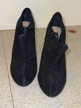 Black Crystal-Studded Suede Ankle Booties - Black